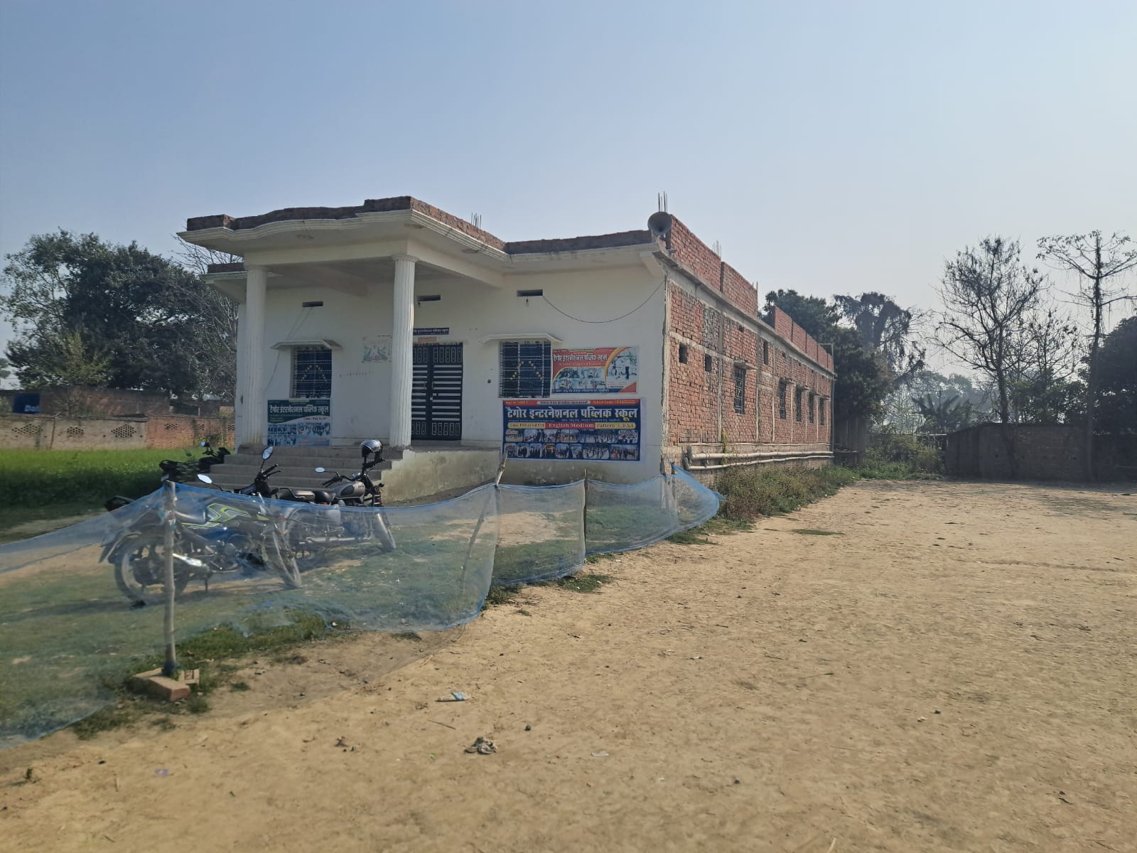 School campus side view with playground